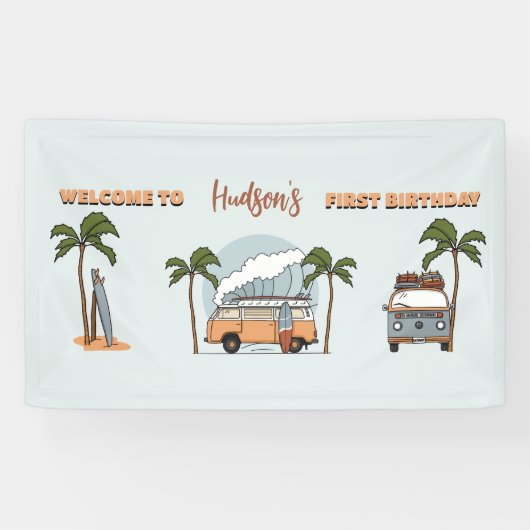 サーフズアップザビッグワンサーフファースト誕生日 横断幕 (横)