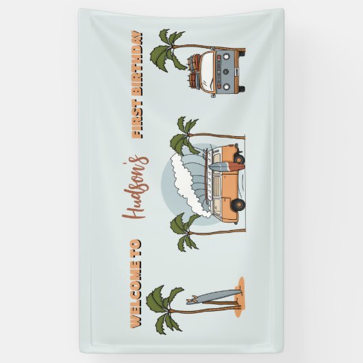 サーフズアップザビッグワンサーフファースト誕生日 横断幕 (縦)