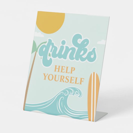 サーフズアップドリンク看板ビーチ誕生日食品 台座サイン (正面)