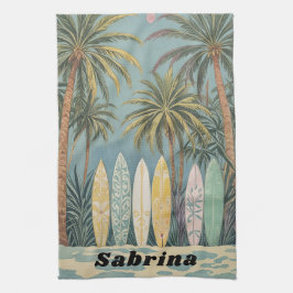 サーフズアップパステルスタイル パーソナライズされた キッチンタオル