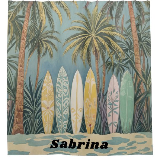 サーフズアップパステルスタイル パーソナライズされた シャワーカーテン (正面)