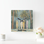 サーフズアップパステルスタイル パーソナライズされた スクエア壁時計 (ホーム)