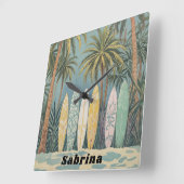 サーフズアップパステルスタイル パーソナライズされた スクエア壁時計 (傾斜)