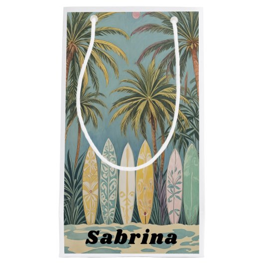 サーフズアップパステルスタイル パーソナライズされた スモールペーパーバッグ (正面)