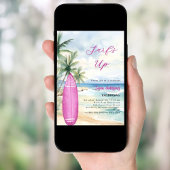 サーフズアップビーチサーフボードピンクの女の子の誕生日パーティー 招待状