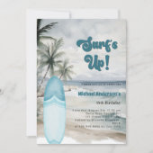 サーフズアップビーチサーフボードレトロ誕生日パーティー 招待状 (正面)