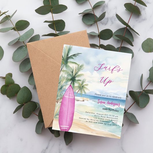サーフズアップビーチサーフボード女の子の誕生日の招待
