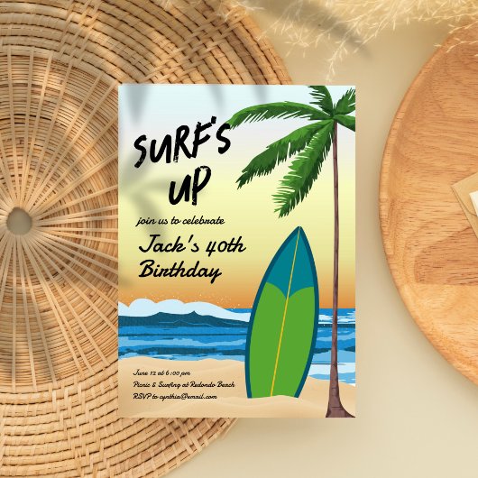 サーフズアップビーチテーマ誕生日招待状 招待状