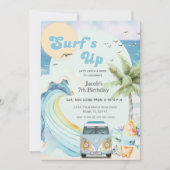サーフズアップビーチレトロブルーサーフサマー誕生日 招待状 (正面)