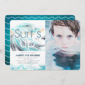 サーフズアップブルーウェーブサーフィン誕生日写真 招待状 (正面/裏面)