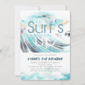 サーフズアップブルーウェーブスプラッシュサーフィン1st誕生日 招待状 (正面)
