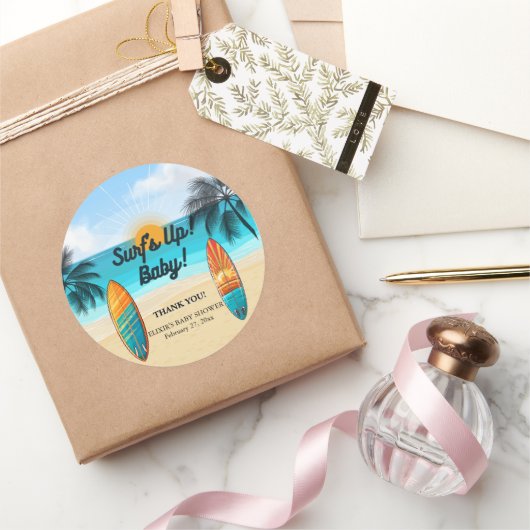サーフズアップベビー – ベビーシャワー ラウンドシール (ギフト)
