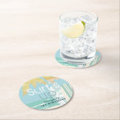 サーフズアップボーイサーフボードビーチ1st Birthday ラウンドペーパーコースター (インサイチュ)