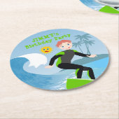 サーフズアップボーイバースデーパーティー ラウンドペーパーコースター (アングル)