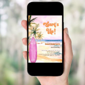 サーフズアップレトロビーチサーフボードピンク誕生日 招待状