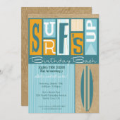 サーフズアップレトロ誕生日パーティーの招待 招待状 (正面/裏面)