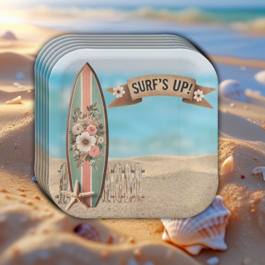 サーフズアップヴィンテージフローラベビーシャワー ペーパープレート