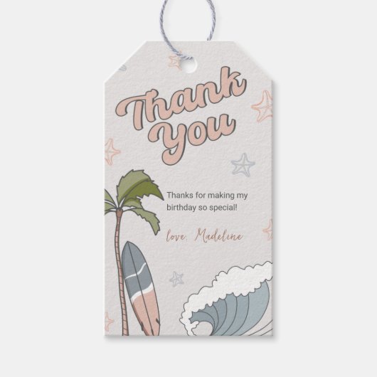 サーフズアップ海誕生日サンキューラベル ギフトタグ (正面)