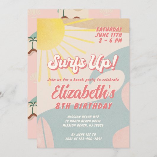 サーフズアップ誕生日招待状any age girl 招待状 (正面/裏面)