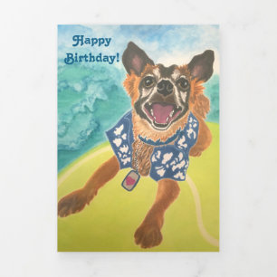 サーフドッグ誕生日カード 三つ折り招待状