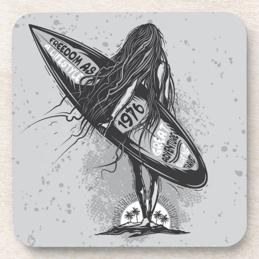 サーフハワイサーファーサマー | ヴィンテージサーファー女子 コースター (正面)
