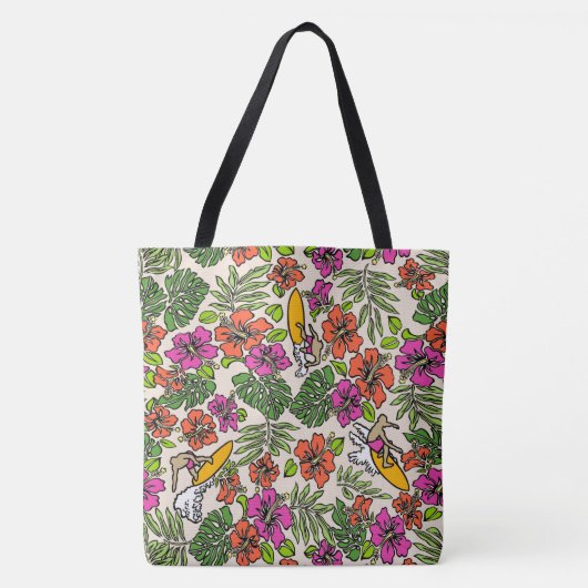 サーフパラオハワイアンハイビスカスサーフィンビーチバッグ トートバッグ (正面)