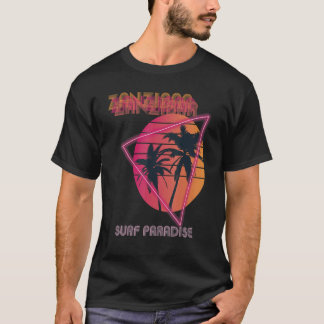 サーフパラダイスザンジバルレトロビーチパームツリーバカット Tシャツ
