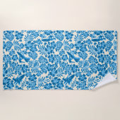 サーフパレーハワイアンハイビスカスアロハブルー ビーチタオル (正面)