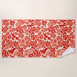 サーフパレーハワイアンハイビスカスアロハレッド ビーチタオル