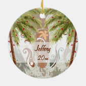 サーフパーソナライズされたボードとパームツリーズビーチ セラミックオーナメント (裏面)