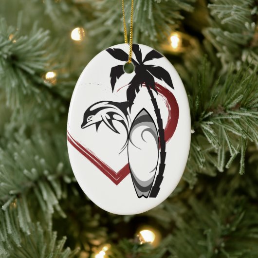サーフパーソナライズされたボードnドルフィンサーフィンクリスマス セラミックオーナメント (ツリー)
