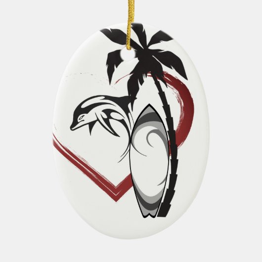 サーフパーソナライズされたボードnドルフィンサーフィンクリスマス セラミックオーナメント (正面)