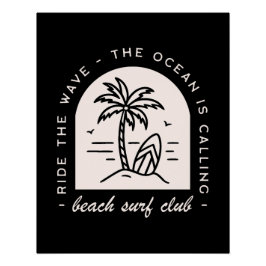 サーフビーチクラブサーフィン海愛好家ヴィンテージブラック ポスター