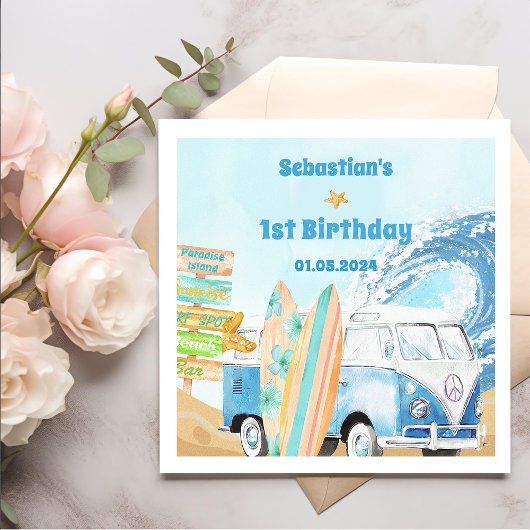 サーフビーチバースデーパーティナプキンス スタンダードカクテルナプキン