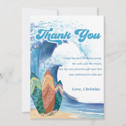 サーフビーチバースデーパーティーサンキューカード 招待状 (正面)