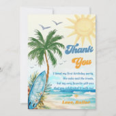 サーフビーチバースデーパーティーサンキューカード 招待状 (正面)