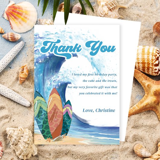 サーフビーチバースデーパーティーサンキューカード 招待状