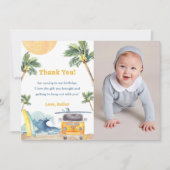 サーフビーチバースデーパーティーサンキューカード 招待状 (正面)