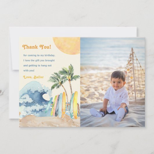 サーフビーチバースデーパーティーサンキューカード 招待状 (正面)