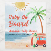 サーフビーチベビーオンボードベビーシャワー ワインラベル (シングルラベル)