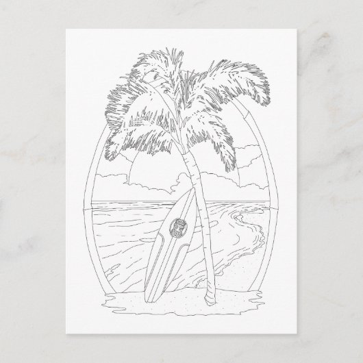 サーフビーチ大人着色はがき ポストカード (正面)
