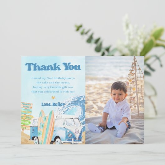 サーフビーチ誕生日パーティフォトサンキューカード 招待状 (スタンド正面)