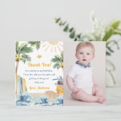 サーフビーチ誕生日パーティフォトサンキューカード 招待状 (スタンド正面)