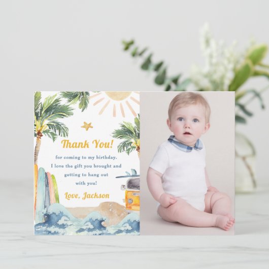 サーフビーチ誕生日パーティフォトサンキューカード 招待状 (スタンド正面)