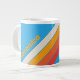 サーフブルーのぼやけたストライプと名前 ジャンボコーヒーマグカップ