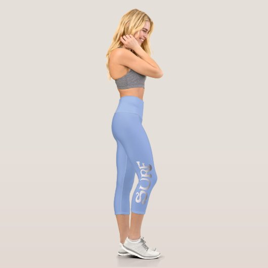 サーフブルーのハイウェストのカプリスパンツ カプリレギンス (右)