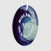 サーフブルーウェーブ名前をカスタムする オーナメント (正面)