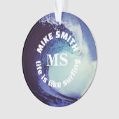 サーフブルーウェーブ名前をカスタムする オーナメント (正面)