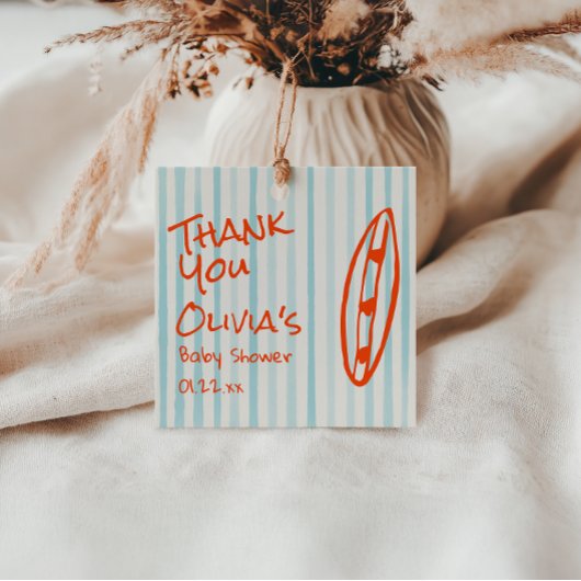 サーフブルー描オレンジベビーオンボードベビーシャワー フェイバータグ