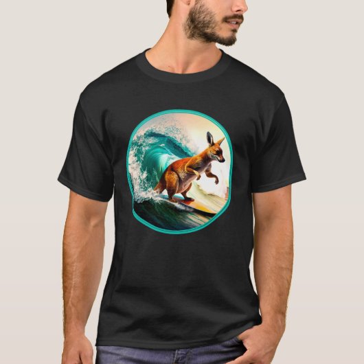 サーフボーディングカンガルーオーストラリア動物サーファー1 Tシャツ (正面)